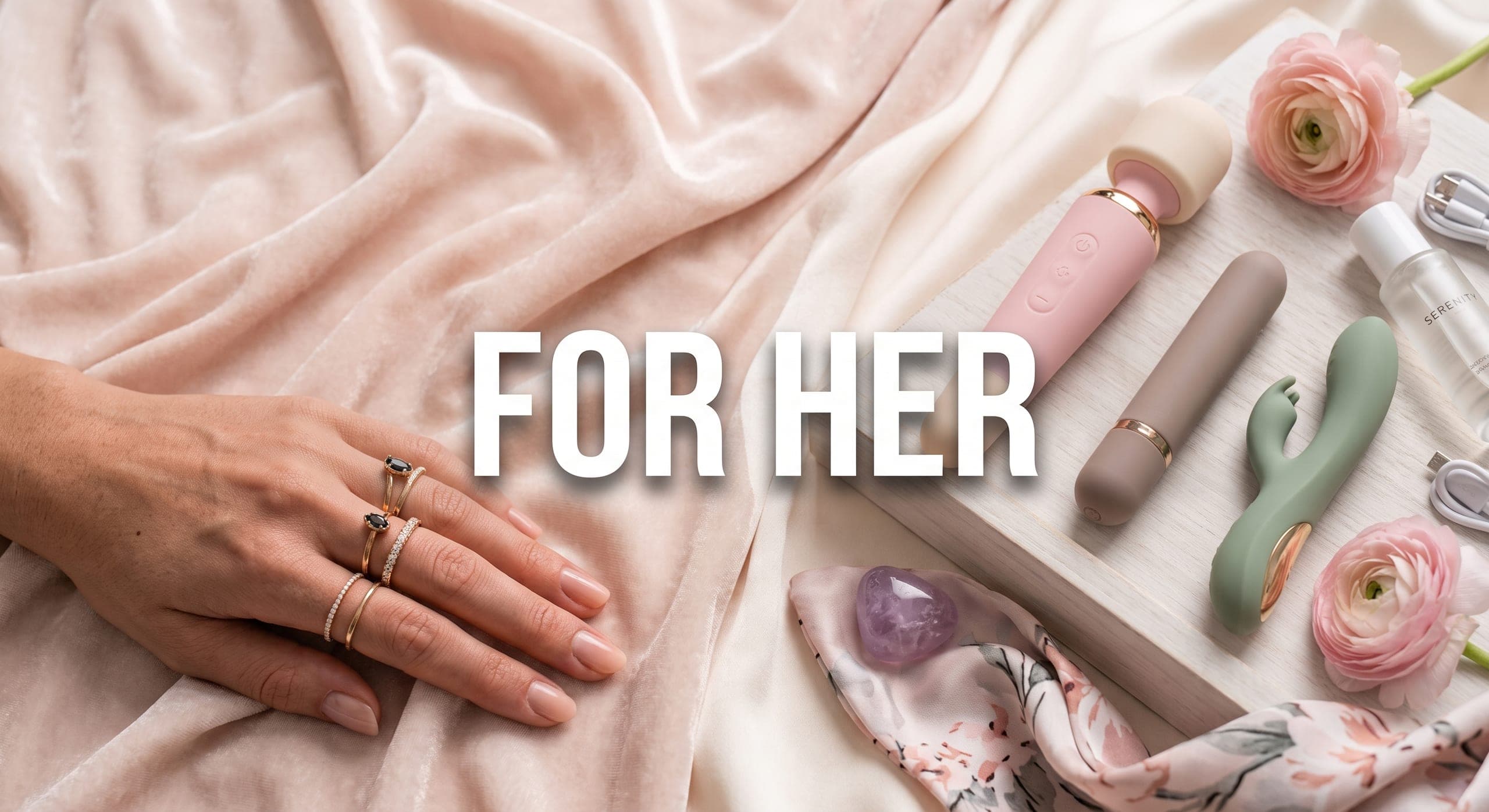 Products from the For Her range, arranged on cloth